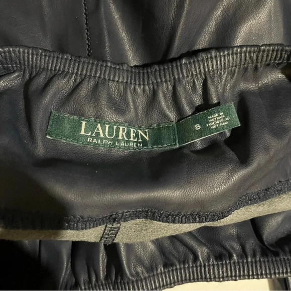 Lauren Ralph Lauren Faux Leather Leggings sz 8 Navy Blue Pull On Elastic Waist - Picture 5 of 11